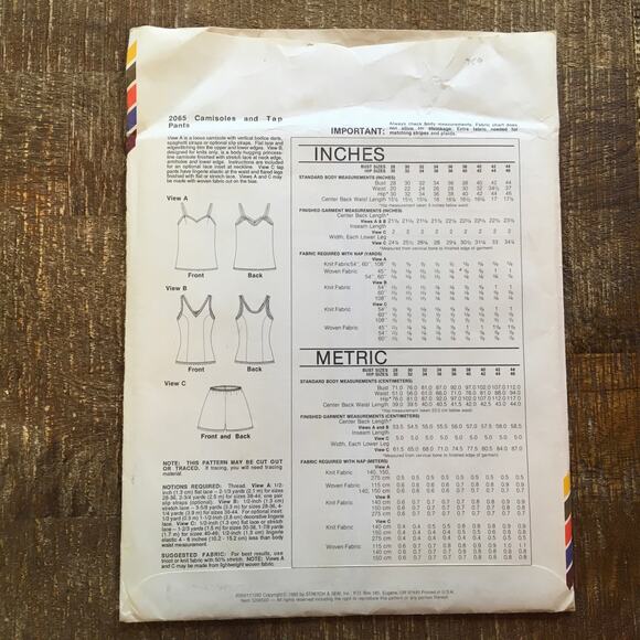 Stretch & Sew Sewing Pattern 2065 Retro Camisole Shorts Lingerie XS-XL UNCUT - Picture 2 of 2
